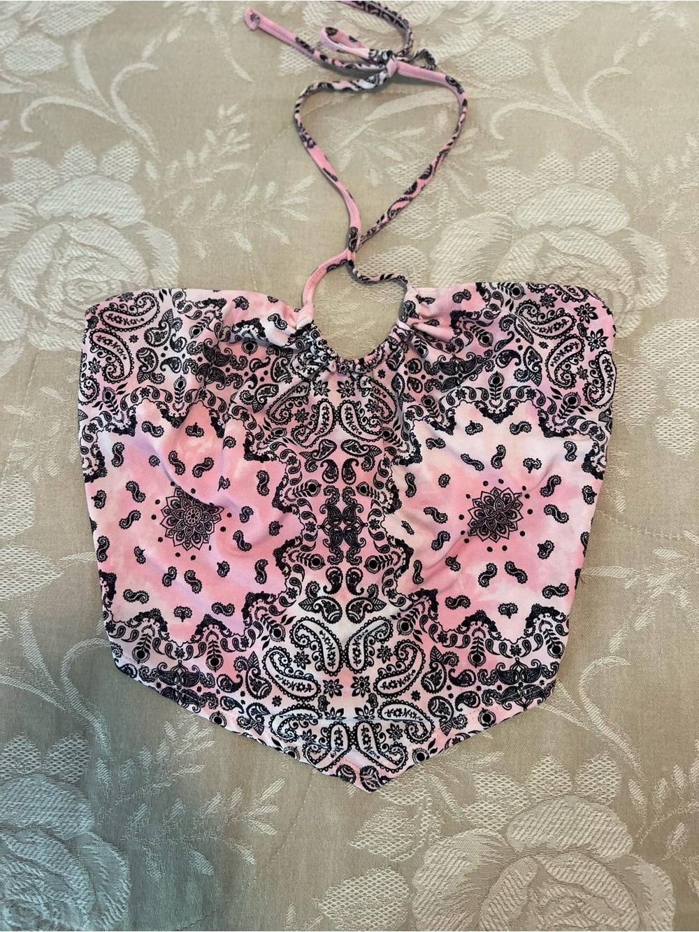 Pink Paisley Halter Neck Crop Top